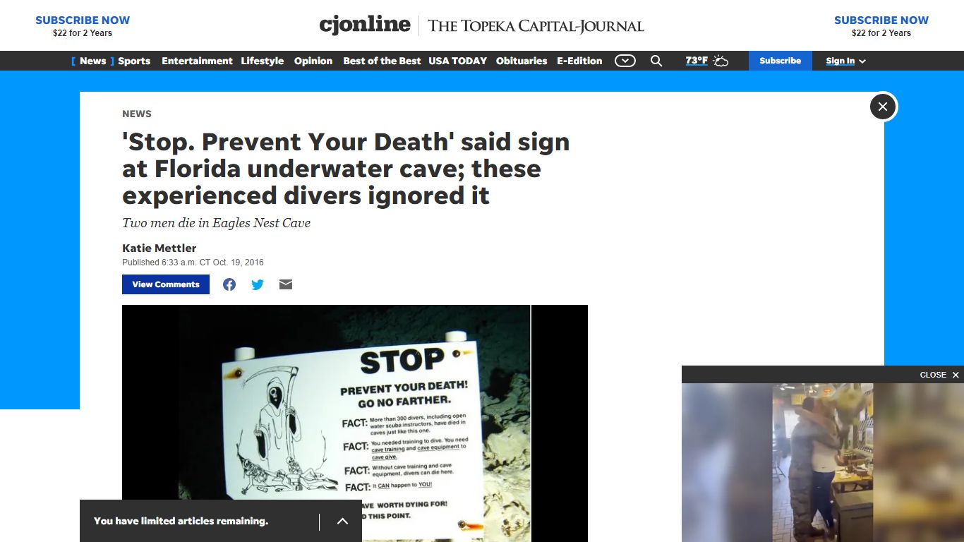 'Stop. Prevent Your Death' said sign at Florida underwater cave; these ...