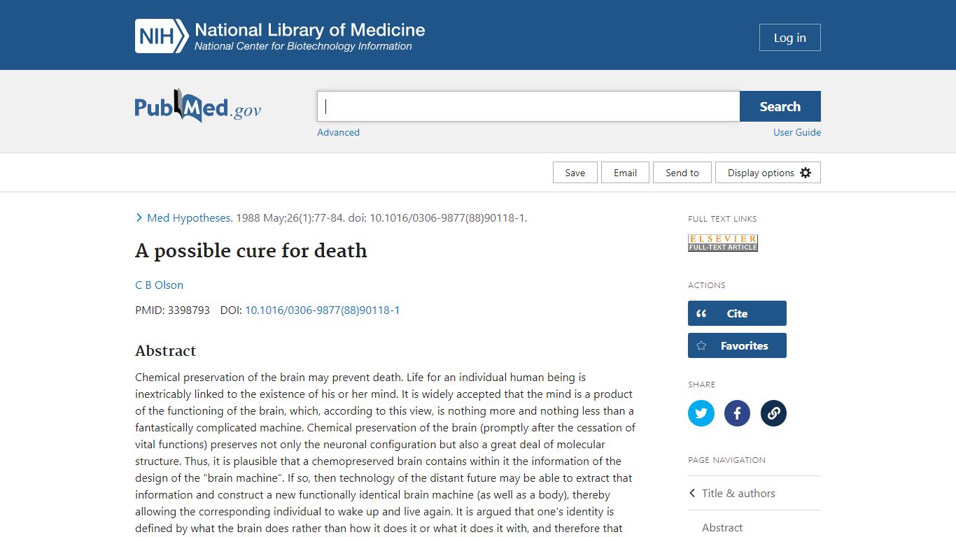 A possible cure for death - PubMed